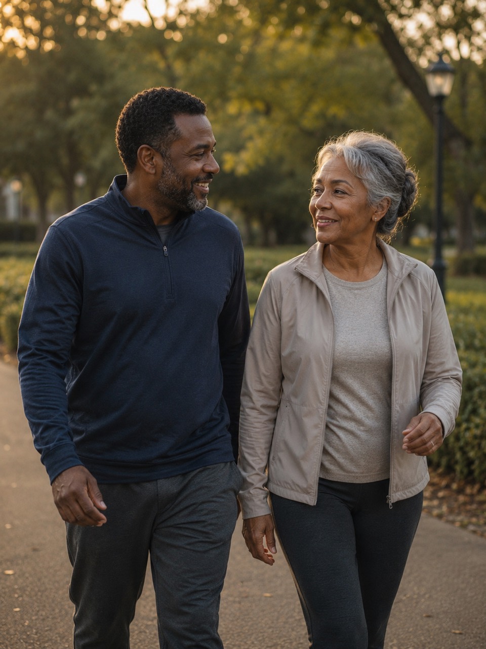 Two family members walking together in a park