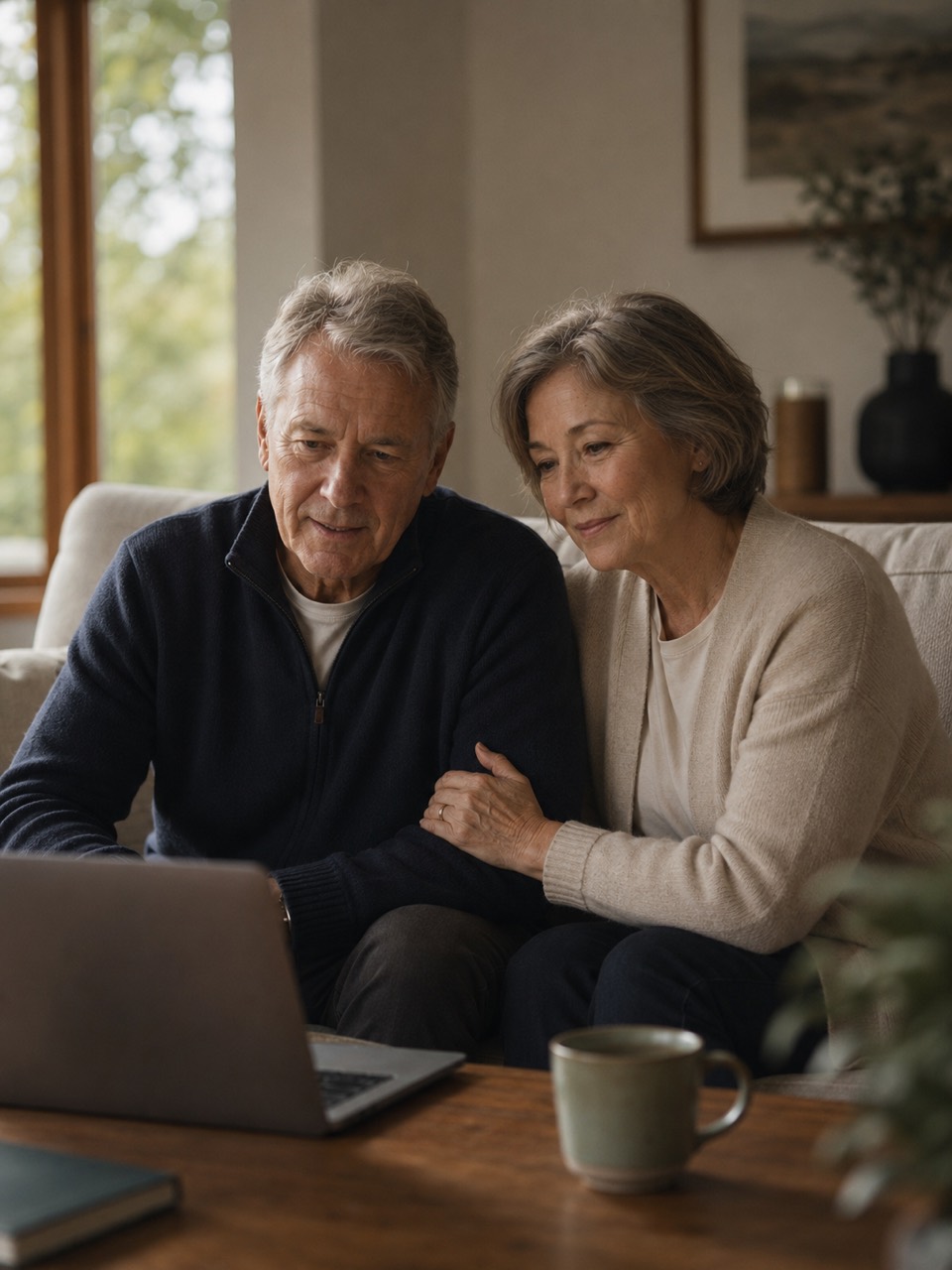 A couple reviewing health-care information together at home