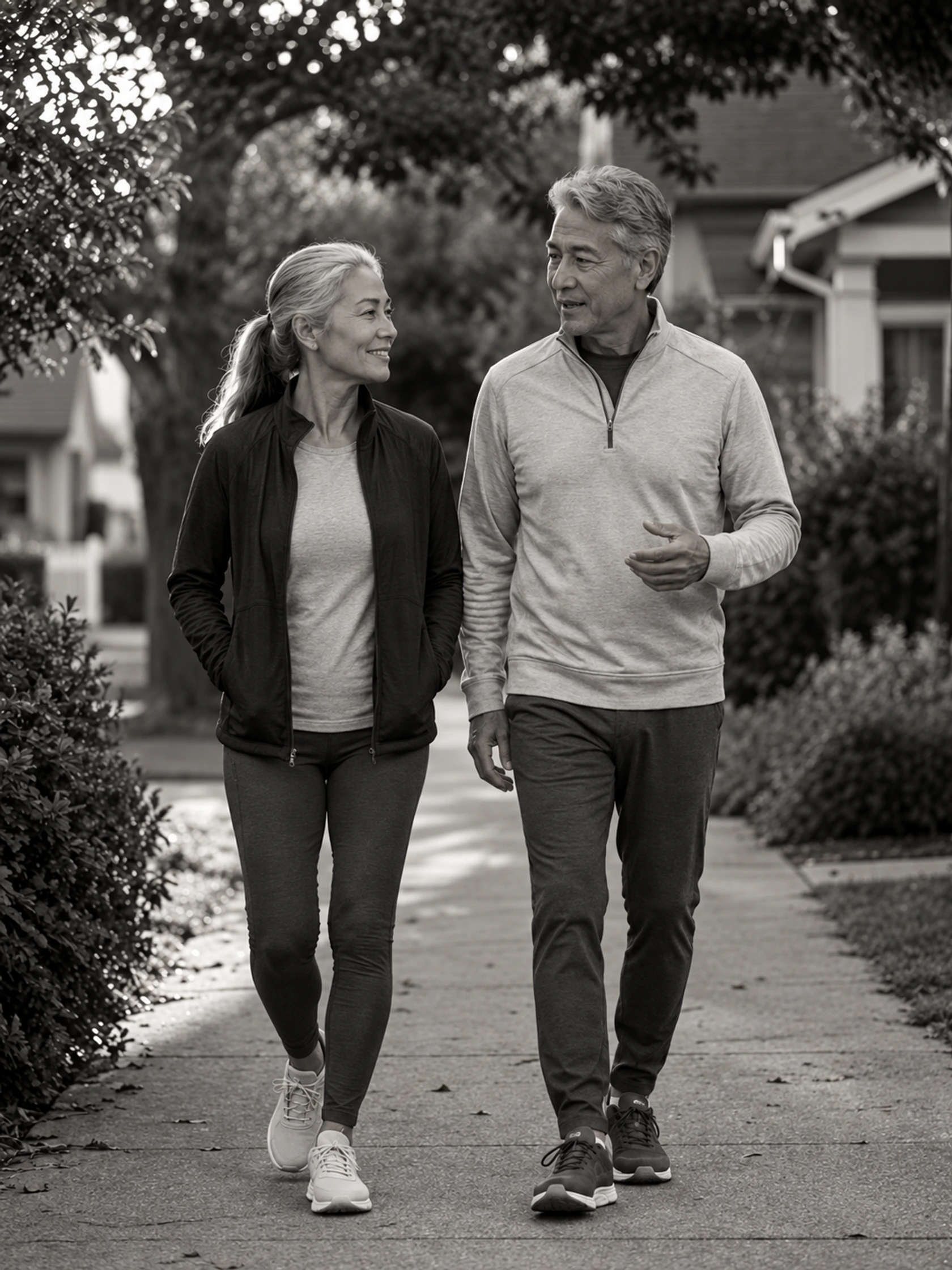 A couple walking together at sunset