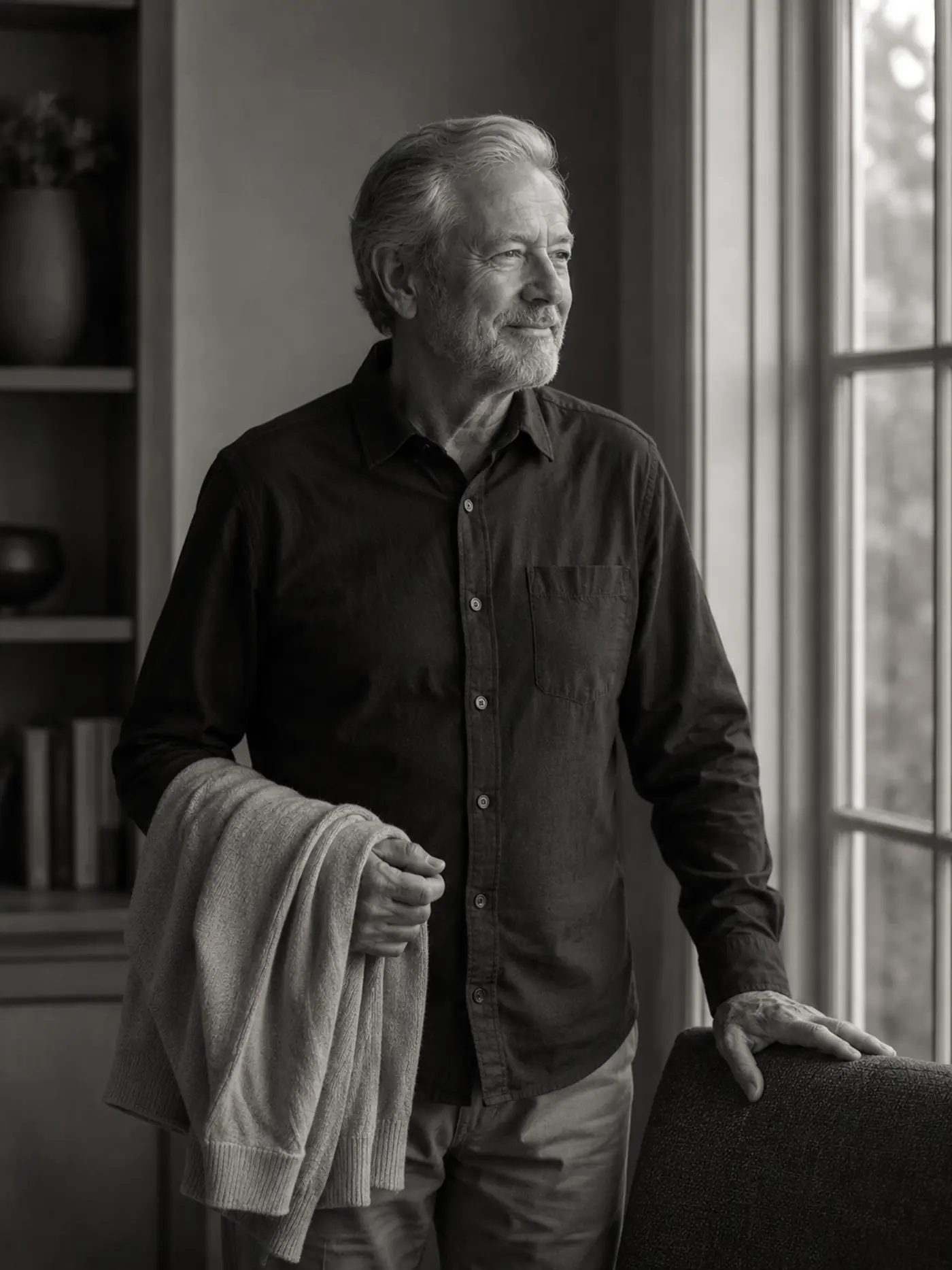 A man considering a medical decision at home
