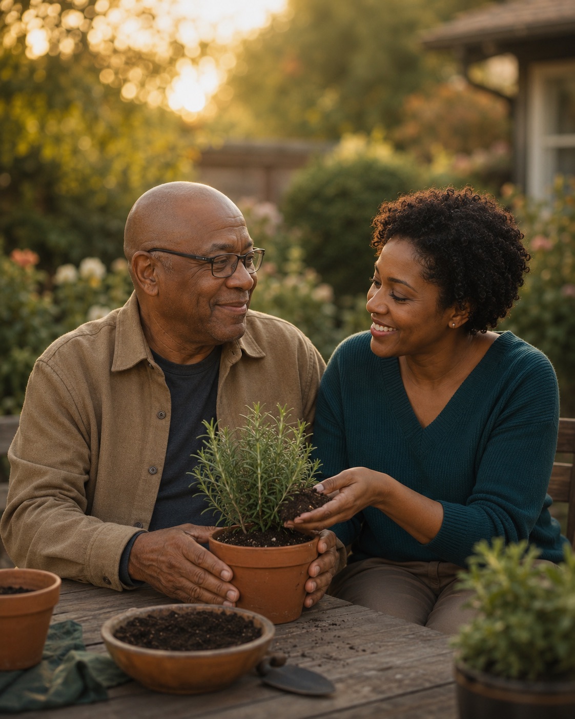Patient and family member talking together outdoors