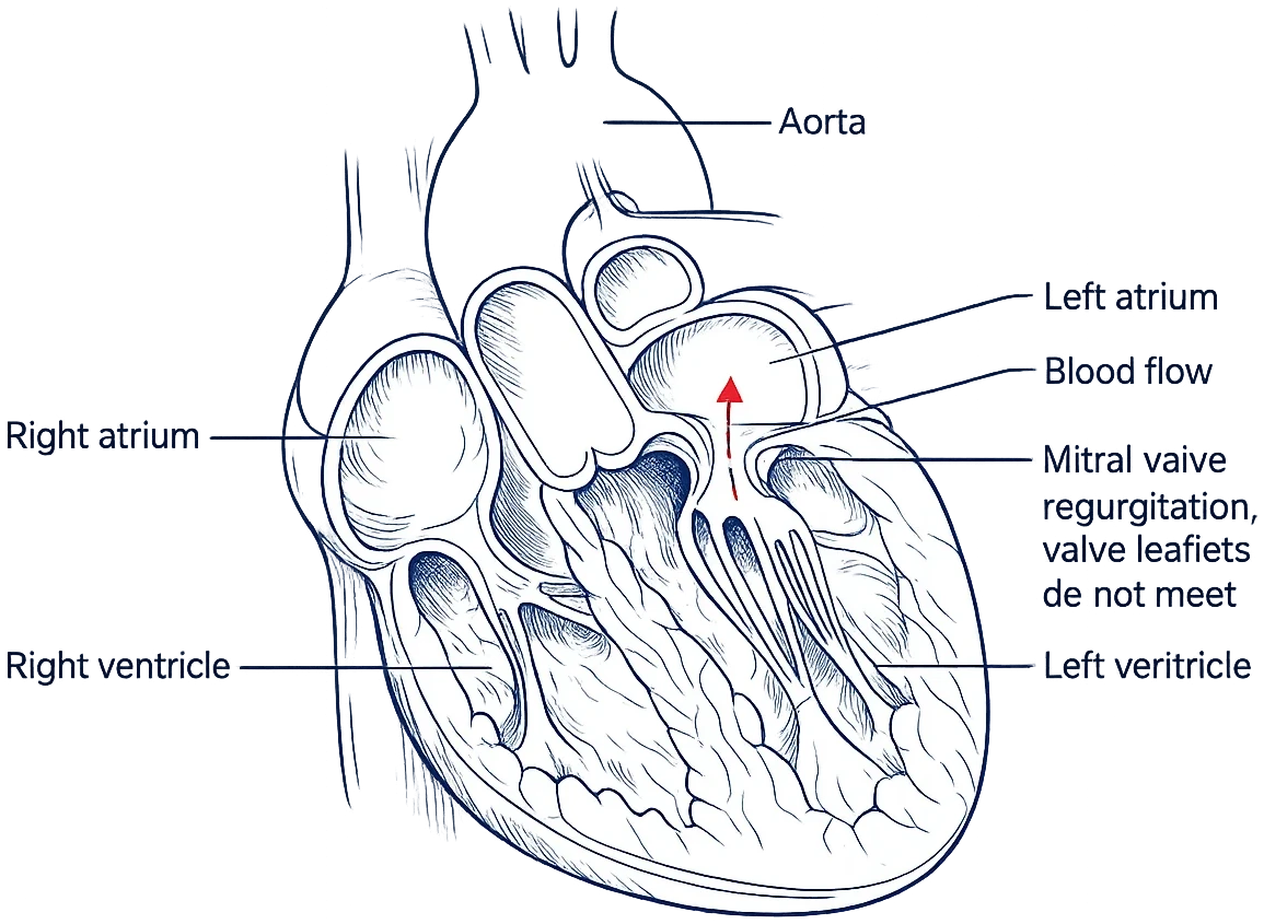 Patient-facing heart and mitral anatomy illustration
